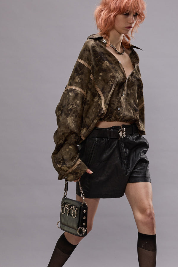 r13 TAPED CROSSOVER BUBBLE SHIRT olive floral