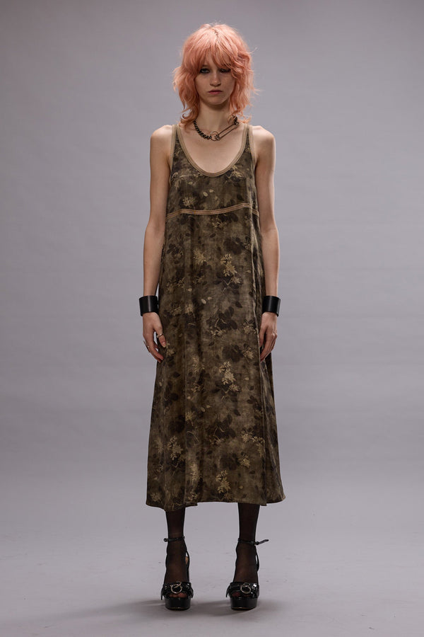 R13 TAPED TANK DRESS Olive Floral