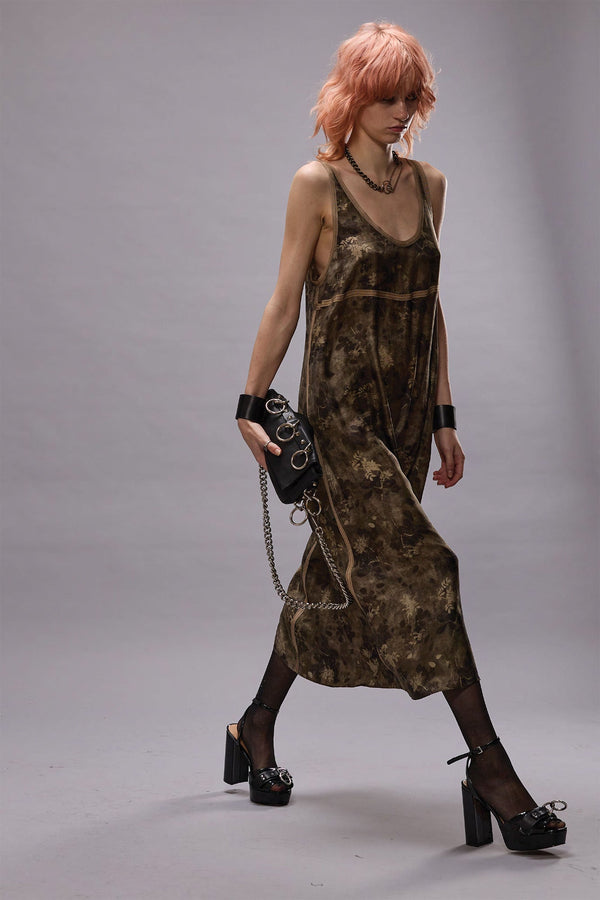 r13 TAPED TANK DRESS olive floral