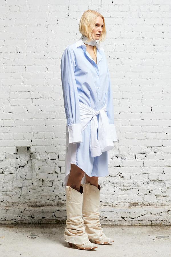 R13 TIE SHIRTDRESS Blue And White