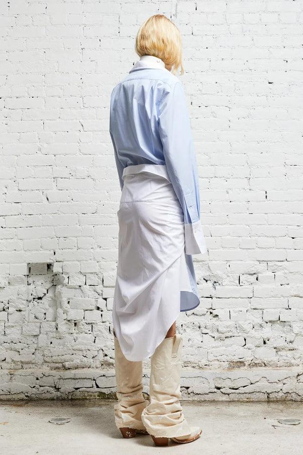 R13 TIE SHIRTDRESS Blue And White
