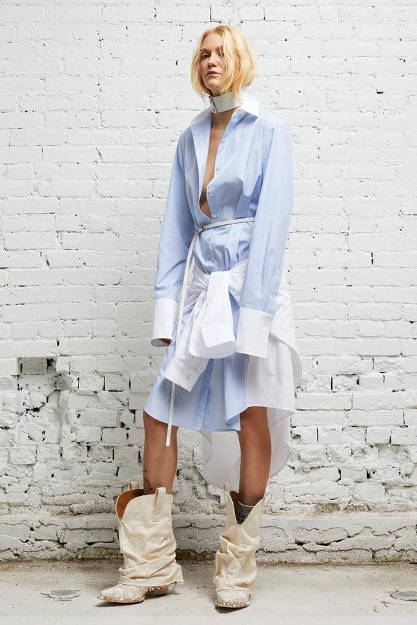 r13 TIE SHIRTDRESS blue and white