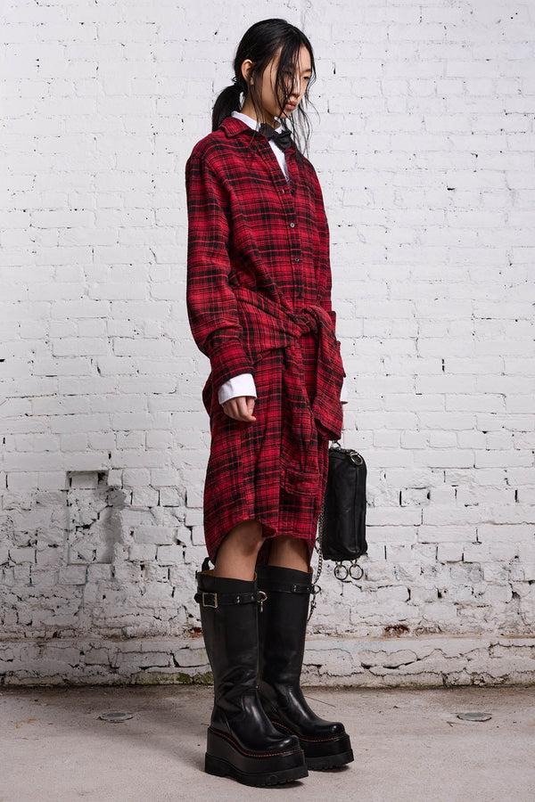 R13 TIE SHIRTDRESS Red And Black
