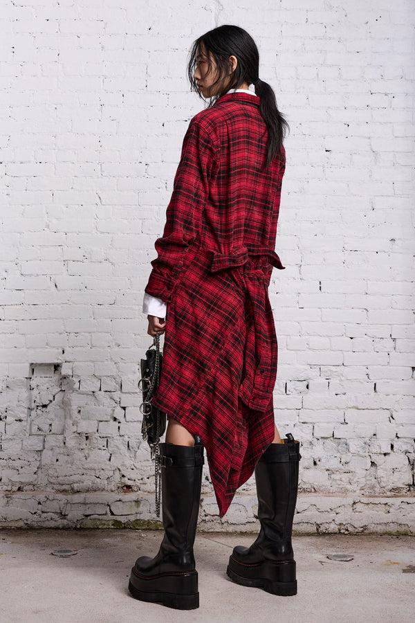 r13 TIE SHIRTDRESS red and black