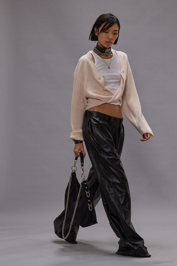 R13 TWISTED FRONT RIBBED CARDIGAN Oatmeal