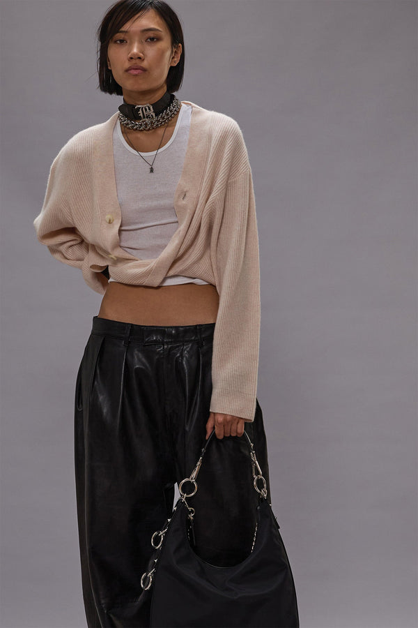 r13 TWISTED FRONT RIBBED CARDIGAN oatmeal