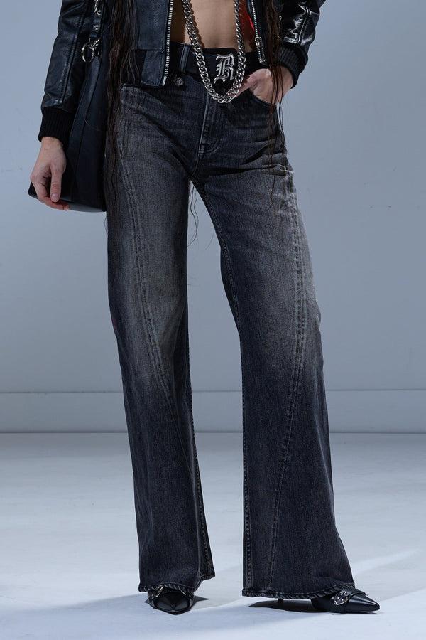 R13 TWISTED SEAM FLARE JEAN Kennet Black Stretch