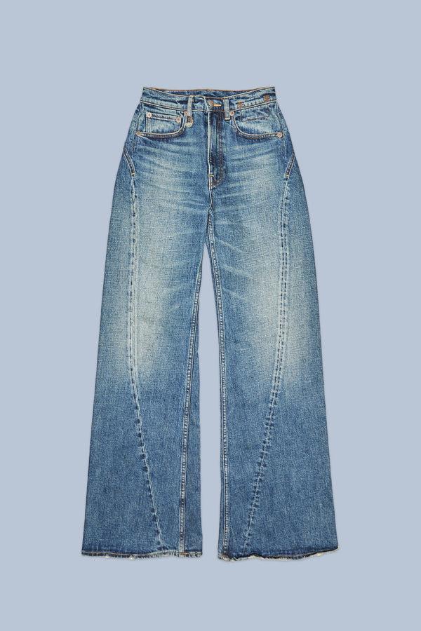 R13 TWISTED SEAM FLARE JEAN Melvin Blue Stretch