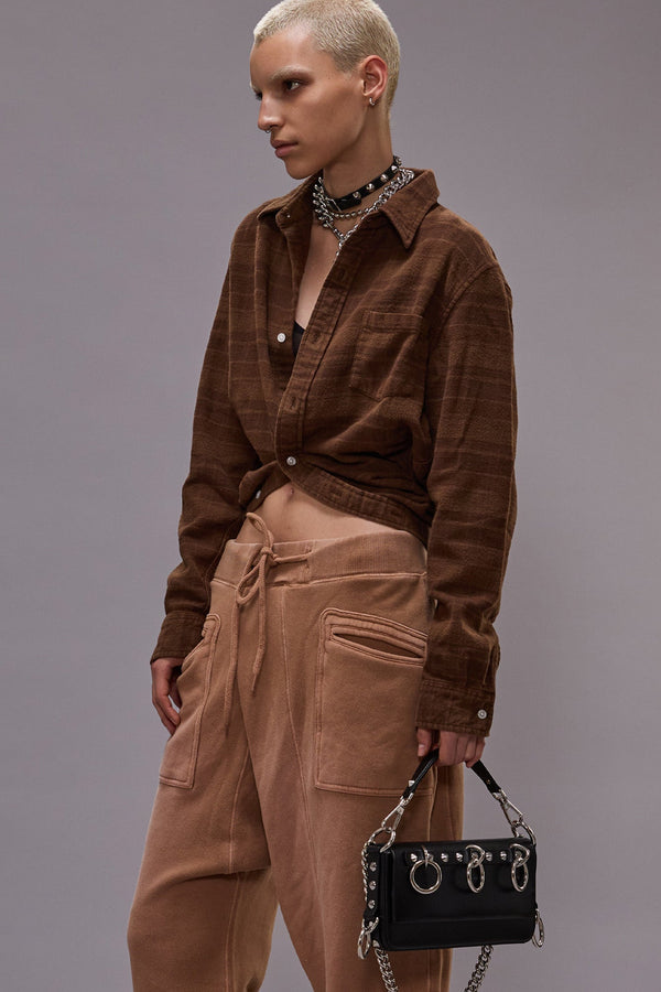 r13 WRAP AROUND SHIRT overdyed brown plaid