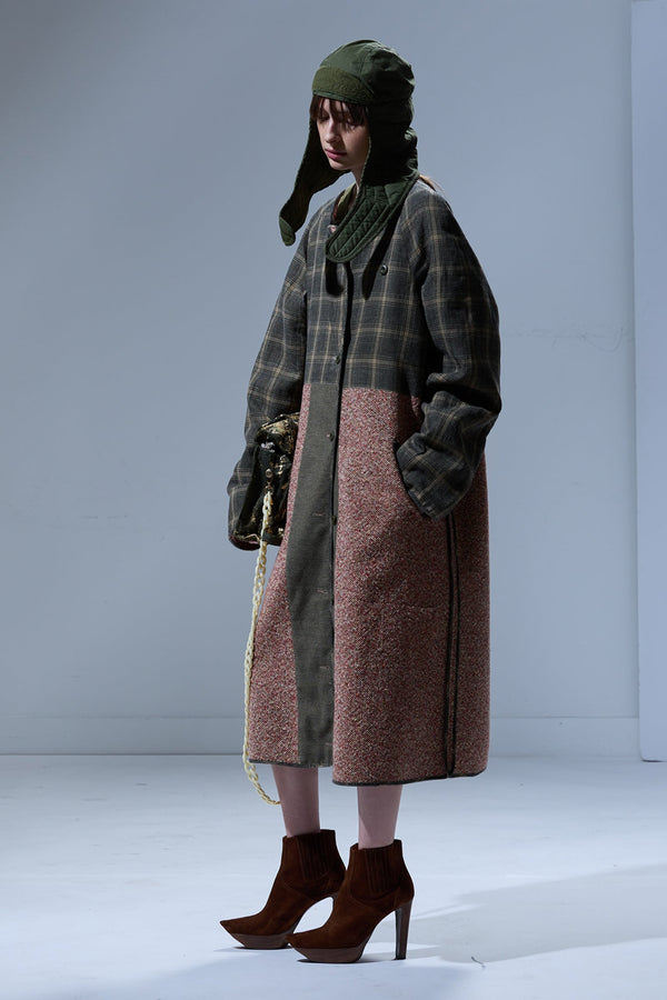 R13 REVERSIBLE OVERSIZED RAGLAN LINER Red / Cream With Sage Plaid