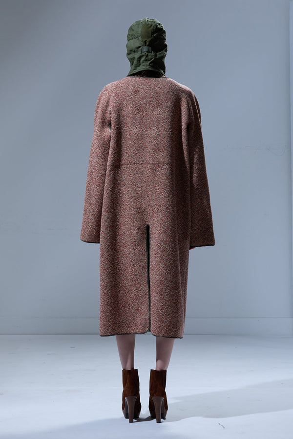 R13 REVERSIBLE OVERSIZED RAGLAN LINER Red / Cream With Sage Plaid