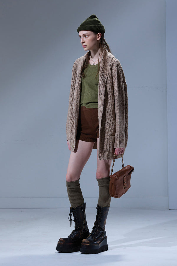 r13 SHAWL COLLAR ELONGATED CARDIGAN tan tweed brown