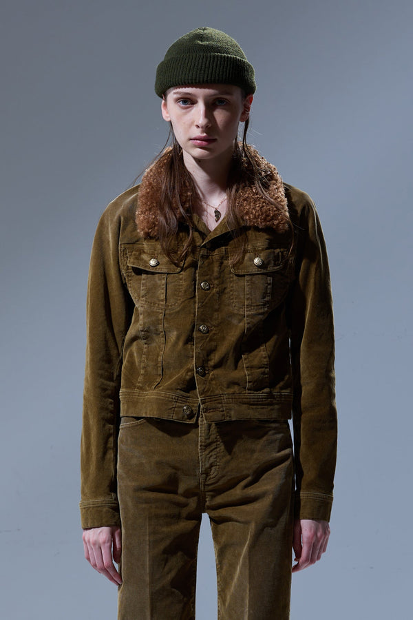 R13 SKINNY TRUCKER JACKET Golden Brown Stretch Cord