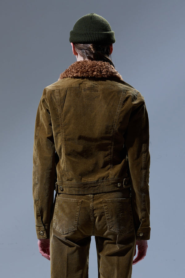 R13 SKINNY TRUCKER JACKET Golden Brown Stretch Cord