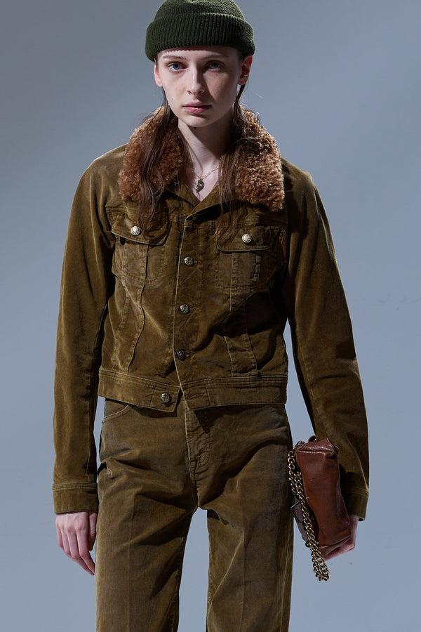 r13 SKINNY TRUCKER JACKET golden brown stretch cord