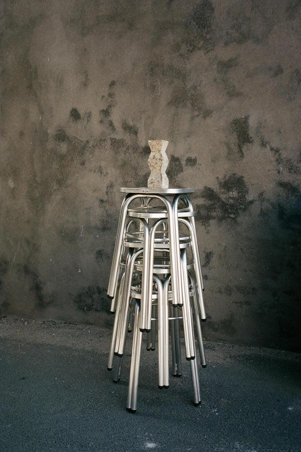 Rabens Saloner Aluminium Stool With Mirror Seat I Set Of 2 Rabens Apartment I Silver