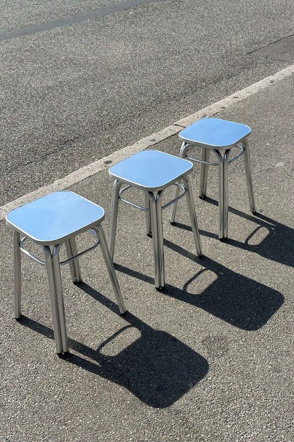 Rabens Saloner Aluminium Stool With Mirror Seat I Set Of 2 Rabens Apartment I Silver