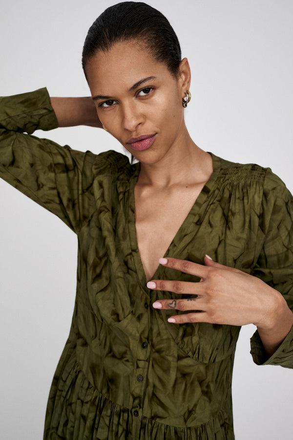 Rabens Saloner Athena Crystal Vintage Dress I Fern Green Combo