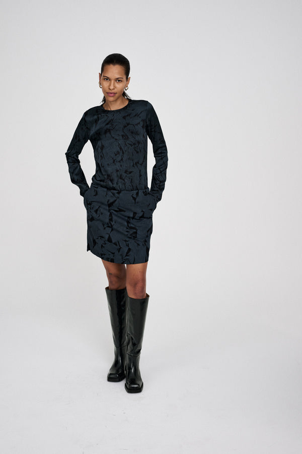 rabens saloner Benedichte Crystal short canvas skirt I Midnight black combo