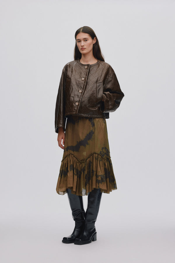 rabens saloner Berra Quilted leather jacket I Olive