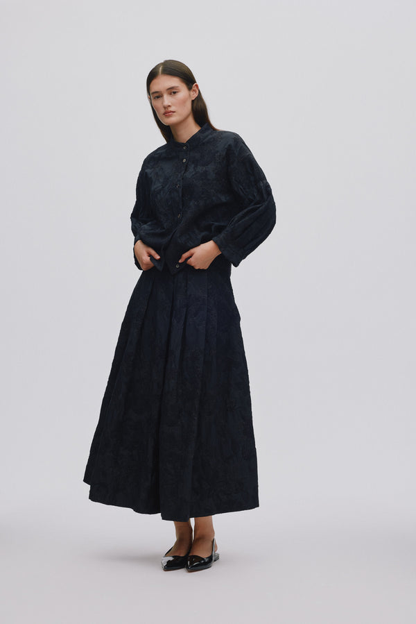 Rabens Saloner Bisharo Clipped Jacquard Full Skirt I Pirate Black