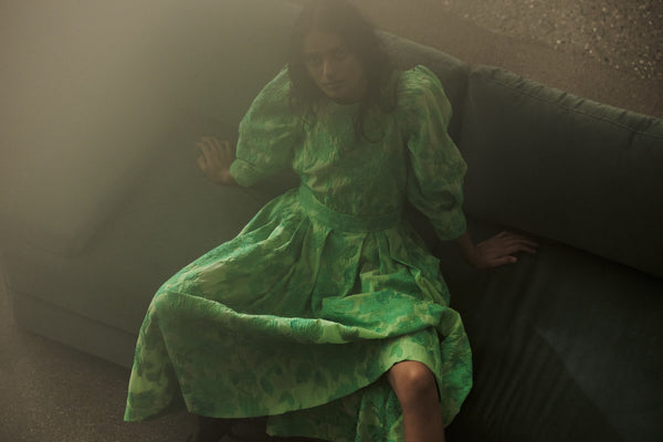 Rabens Saloner Bisharo Clipped Jacquard Full Skirt I Viper Green