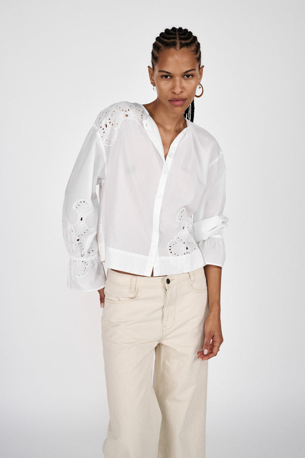 rabens saloner Blossom Supersize anglaise blouse I White swan