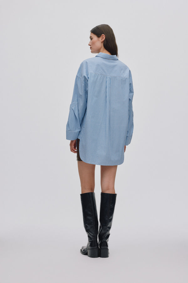 Rabens Saloner Bobbies Quilt Stripe Oversize Shirt I Blue White Stripe