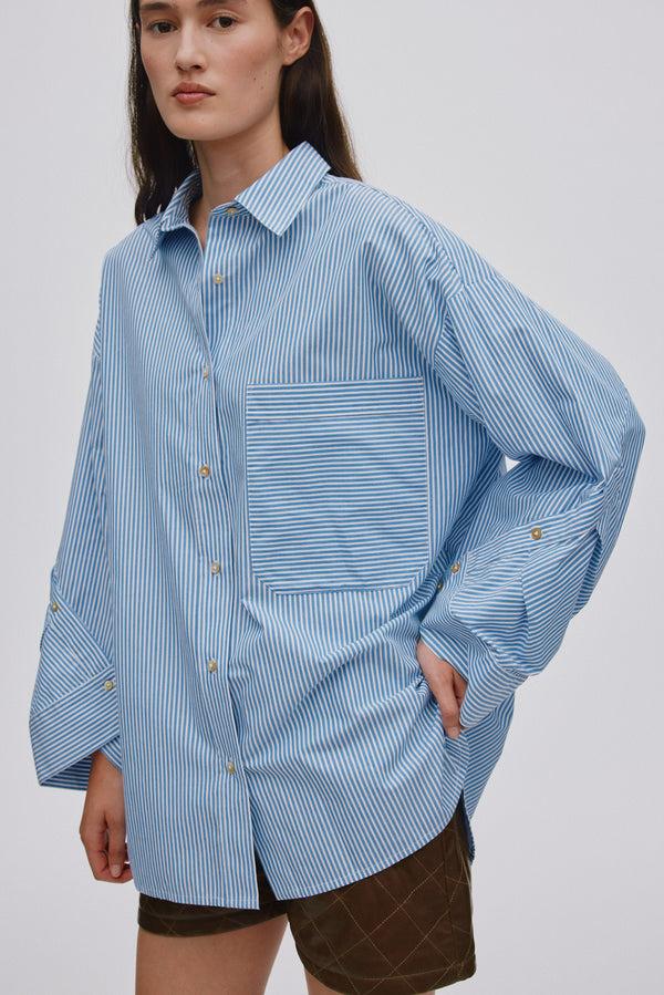 Rabens Saloner Bobbies Quilt Stripe Oversize Shirt I Blue White Stripe