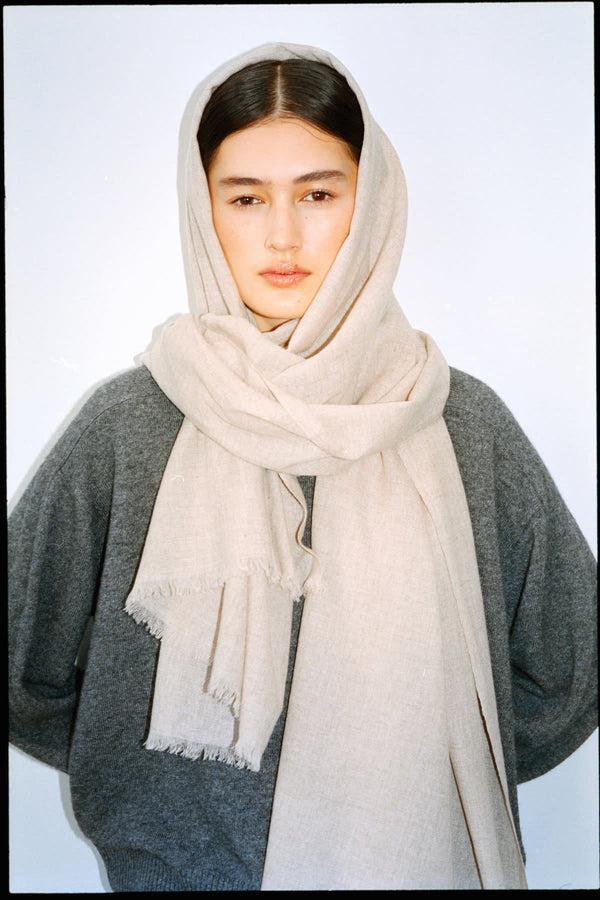 Rabens Saloner Caroliva Wool Cash Scarf I Oatmeal Melange