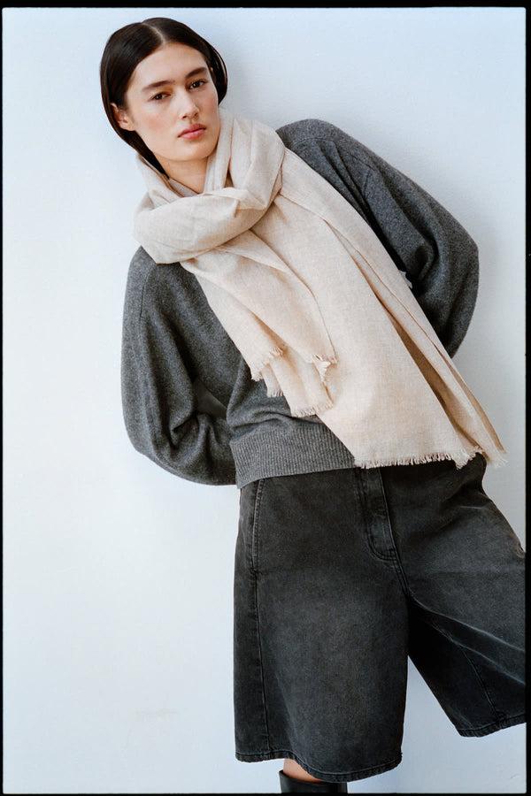 Rabens Saloner Caroliva Wool Cash Scarf I Oatmeal Melange