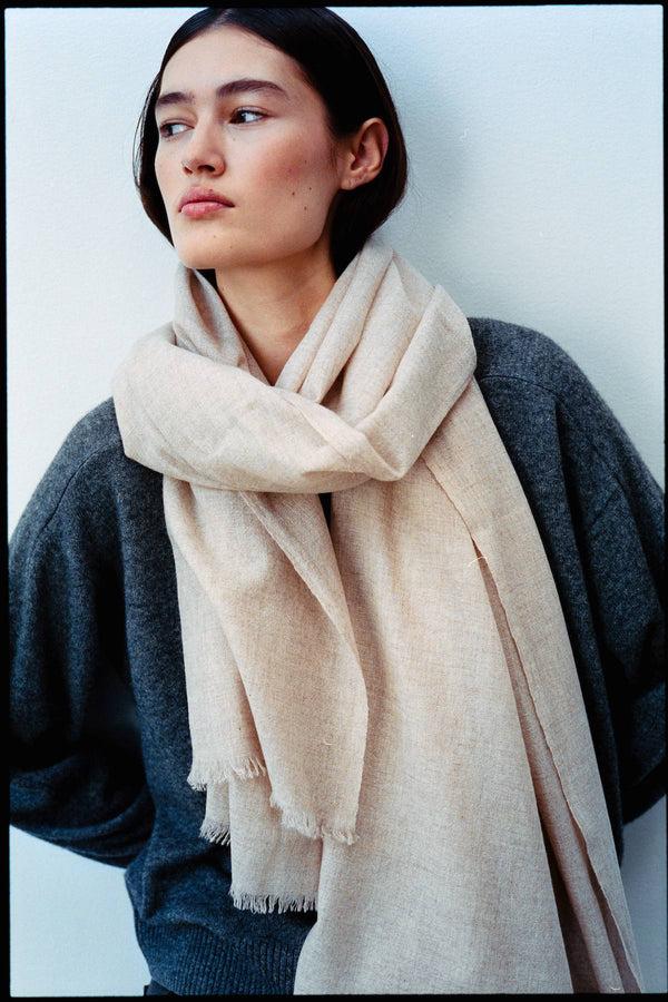 Rabens Saloner Caroliva Wool Cash Scarf I Oatmeal Melange