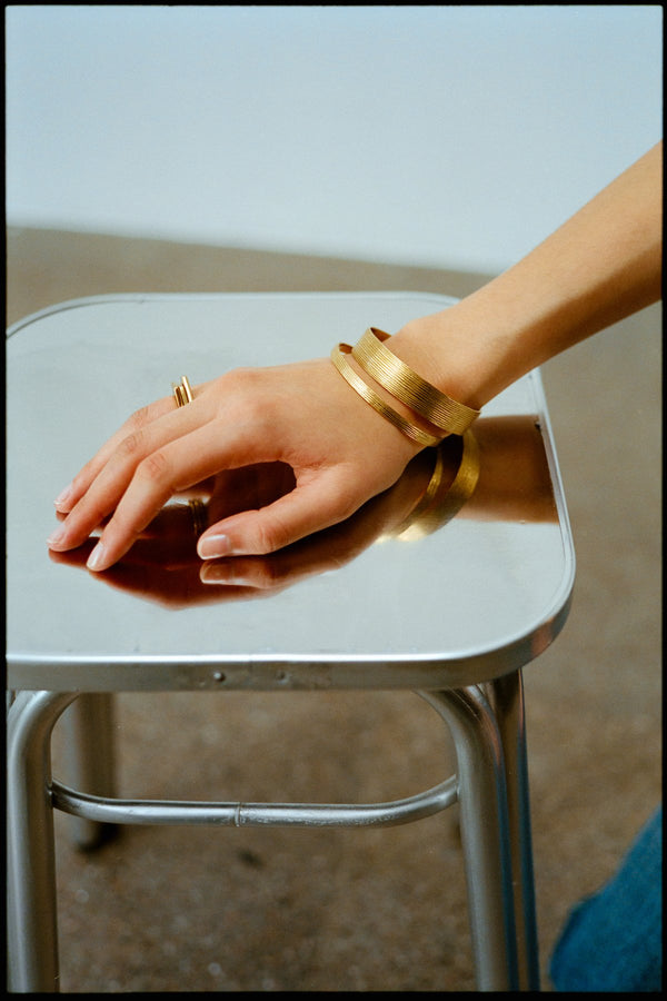 Rabens Saloner Carved Wide Bracelet Rabens Momento I Gold