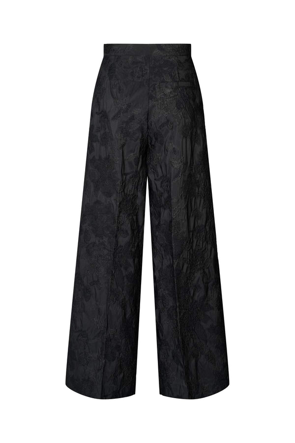 Rabens Saloner Cass Clipped Jacquard Wide Leg Pants I Pirate Black