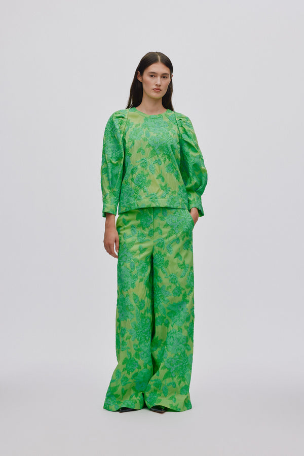 Rabens Saloner Cass Clipped Jacquard Wide Leg Pants I Viper Green