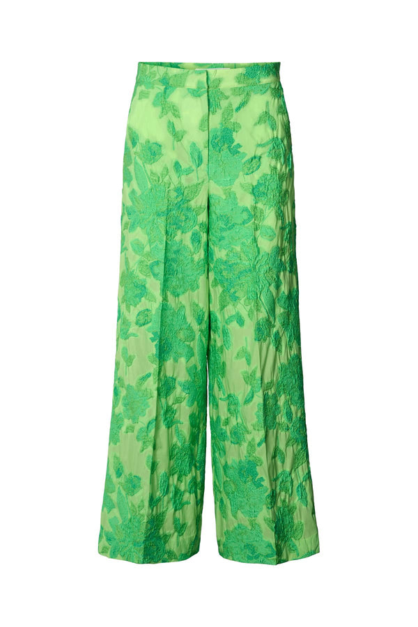 Rabens Saloner Cass Clipped Jacquard Wide Leg Pants I Viper Green