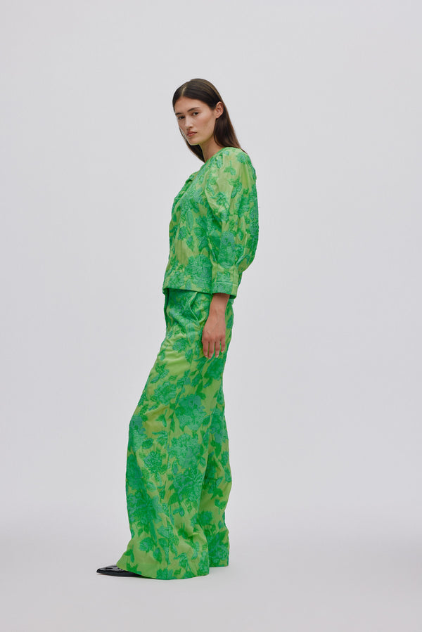 rabens saloner Cass Clipped jacquard wide leg pants I Viper green