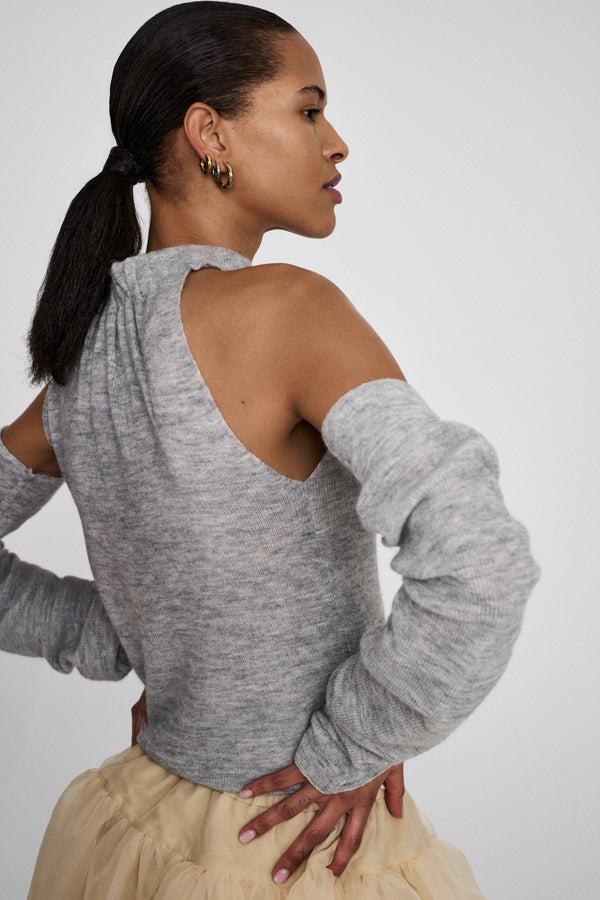 Rabens Saloner Celina Waffled Knit One Shoulder Top I Grey Melange