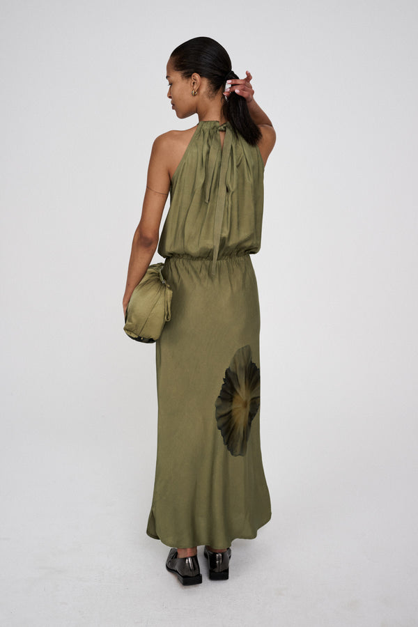 Rabens Saloner Chanette Bloom Halter Dress I Hazelnut Combo