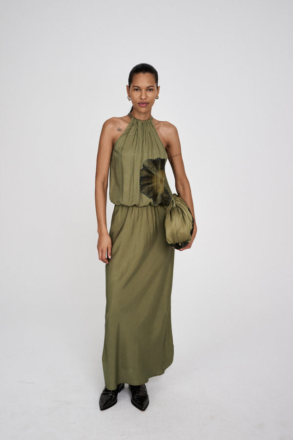 rabens saloner Chanette Bloom halter dress I Hazelnut combo