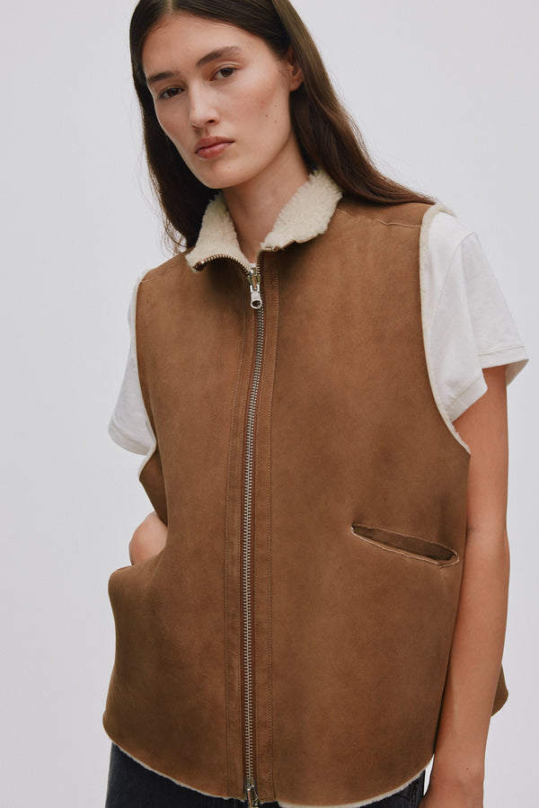 Rabens Saloner Channe Shearling Vest I Dark Brown Natural Combo