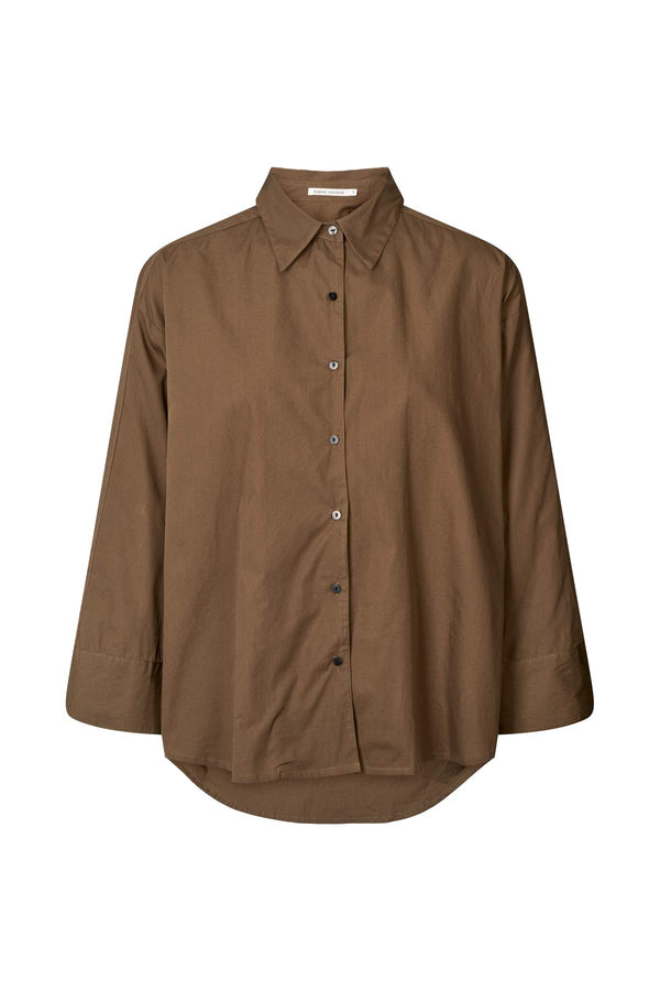 rabens saloner Chloe Poplin full shirt I Dark brown