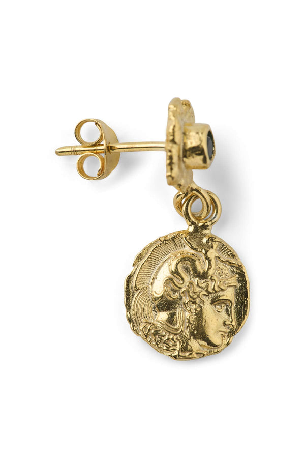 Rabens Saloner Coin Earring Nafsu I Gold W/ Green Stone