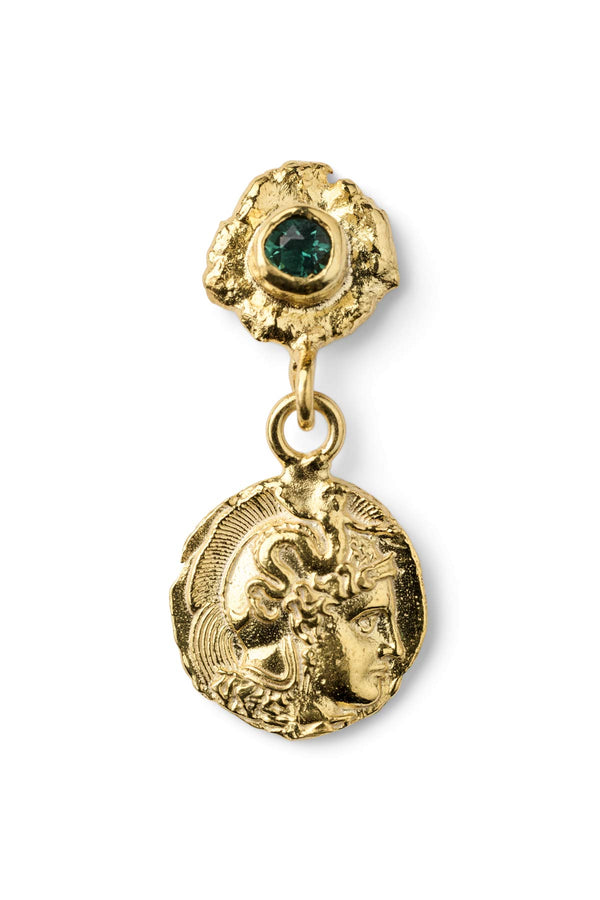 rabens saloner Coin Earring Nafsu I Gold w/ Green Stone