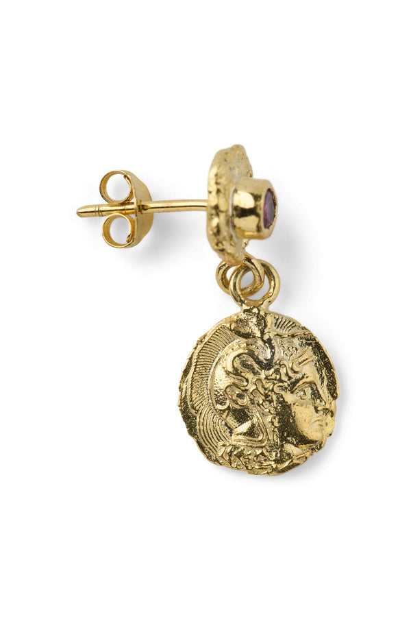 Rabens Saloner Coin Earring Nafsu I Gold W/ Purple Stone