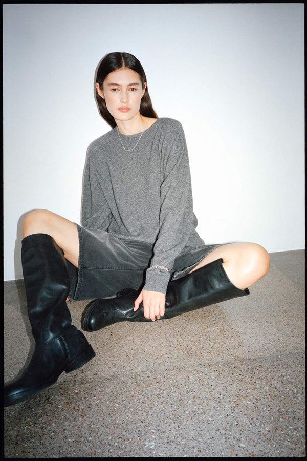 Rabens Saloner Dalani Woolcash Boxy Sweater I Dark Grey Melange