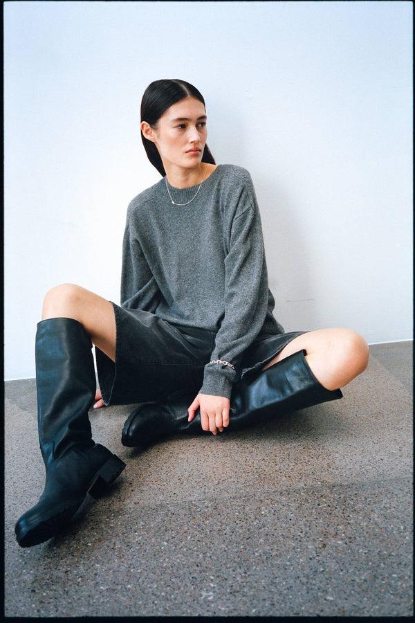 Rabens Saloner Dalani Woolcash Boxy Sweater I Dark Grey Melange