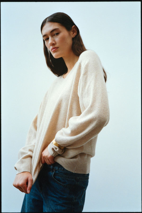Rabens Saloner Dalani Woolcash Boxy Sweater I Oatmeal Melange