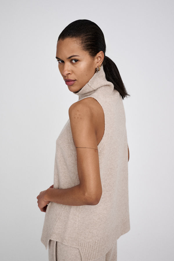 rabens saloner Diara Pure wool funnel halter top I Oatmeal