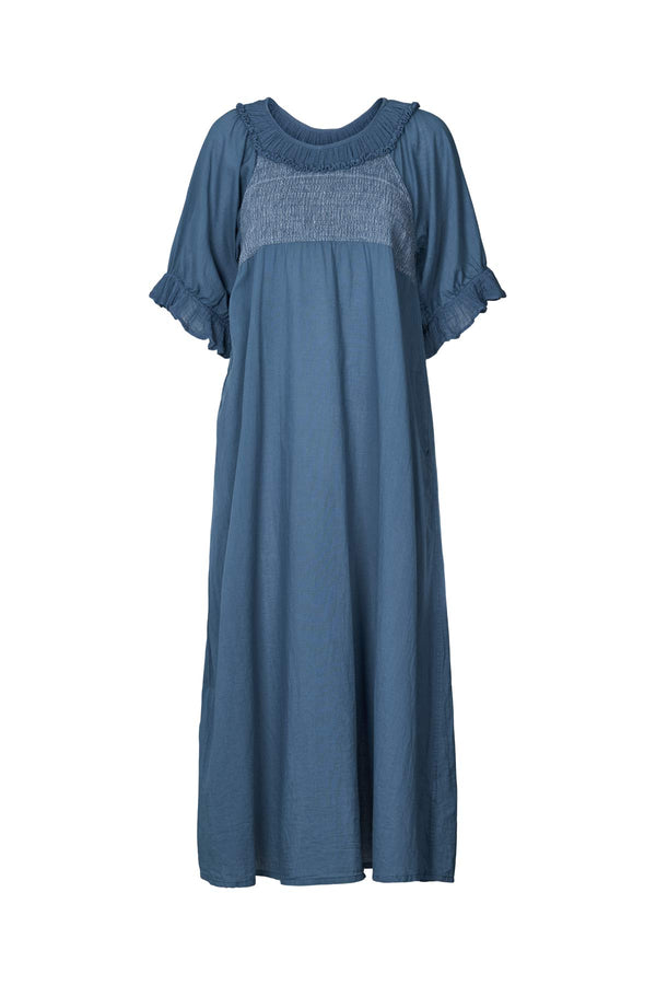 Rabens Saloner Dorothea Cotton Long Angel Dress I Dusty Indigo